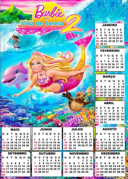 calendário Barbie em vida de sereia 2