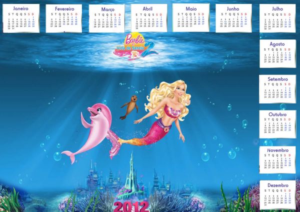 calendário Barbie em vida de sereia 2