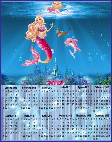 calendário Barbie em vida de sereia 2