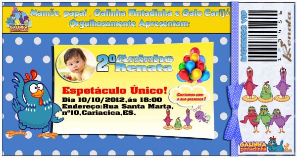 convite ingresso galinha pintadinha