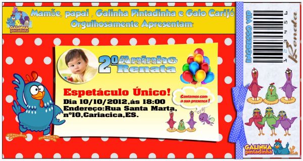 convite ingresso galinha pintadinha vermelho