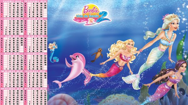 calendário Barbie em vida de sereia 2