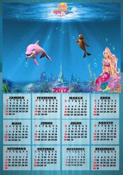 calendário Barbie em vida de sereia 2